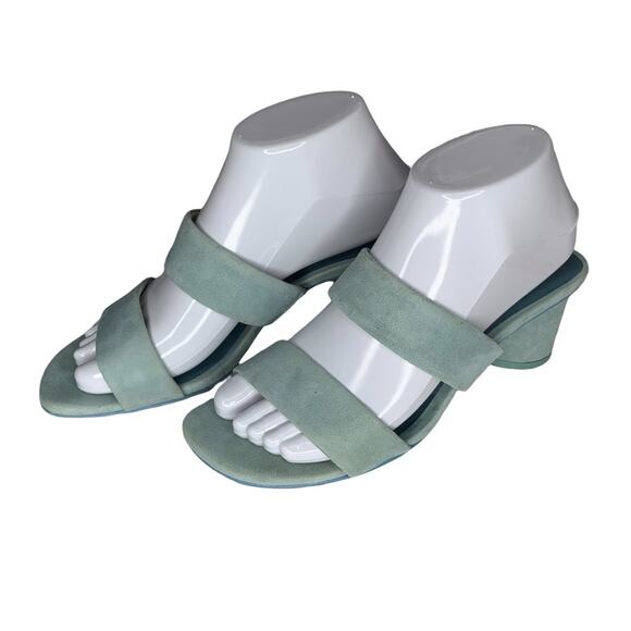 ZARA Women Sandals Size 6.5 (37) baby blue chunky 2.25" heels - Picture 5 of 14